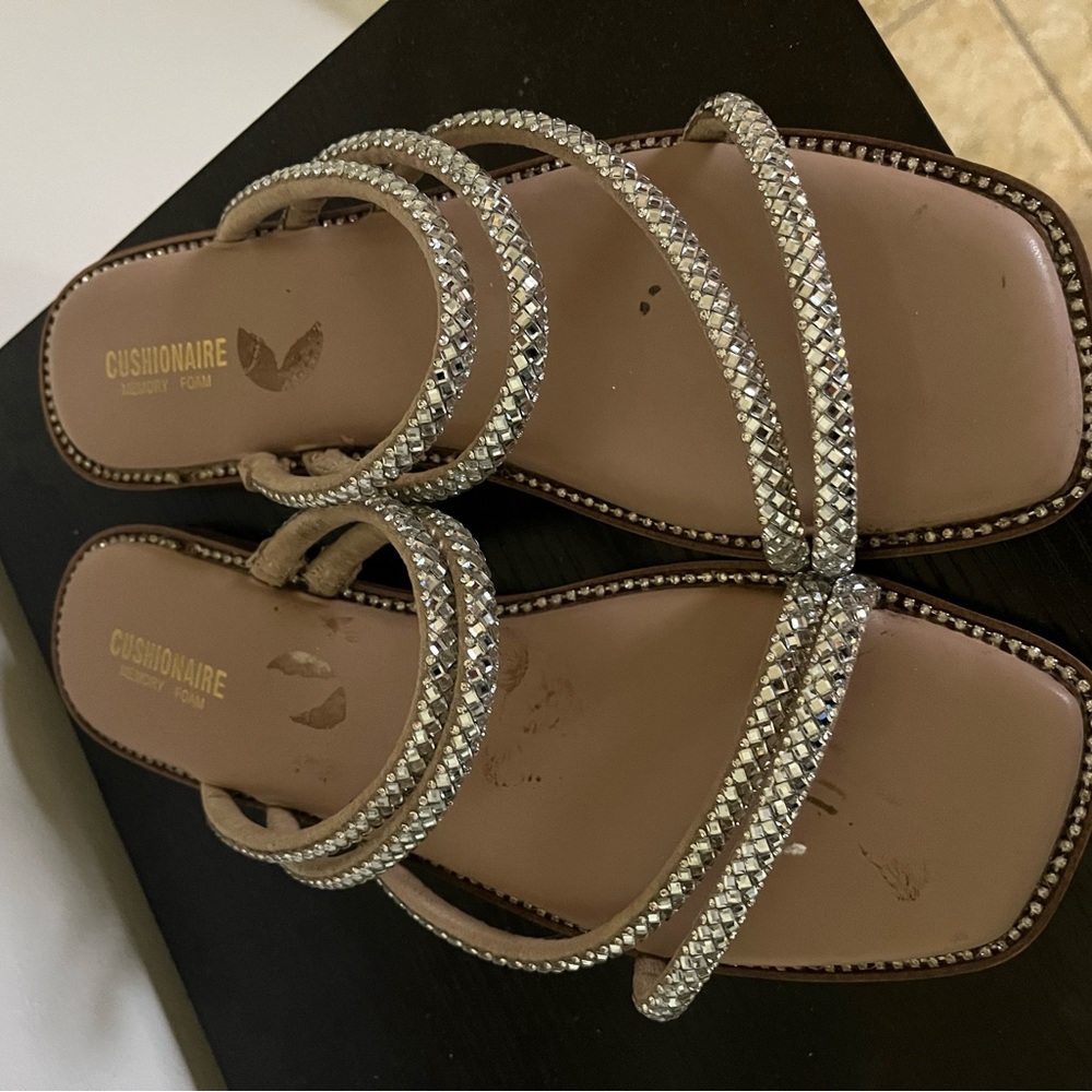 Cushionaire Women's Rhinestone Sandals - Tan and Silver